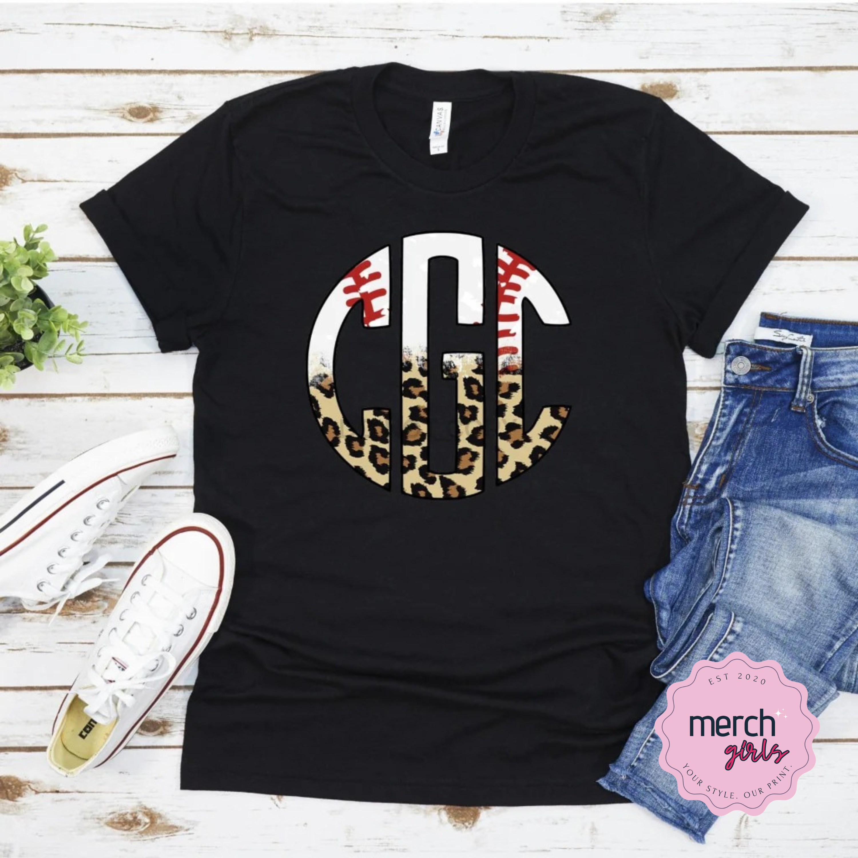 Baseball Leopard Monogram Graphic Tee