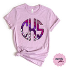 Purple Stripe Leopard Monogram Graphic Tee - Merch Girls