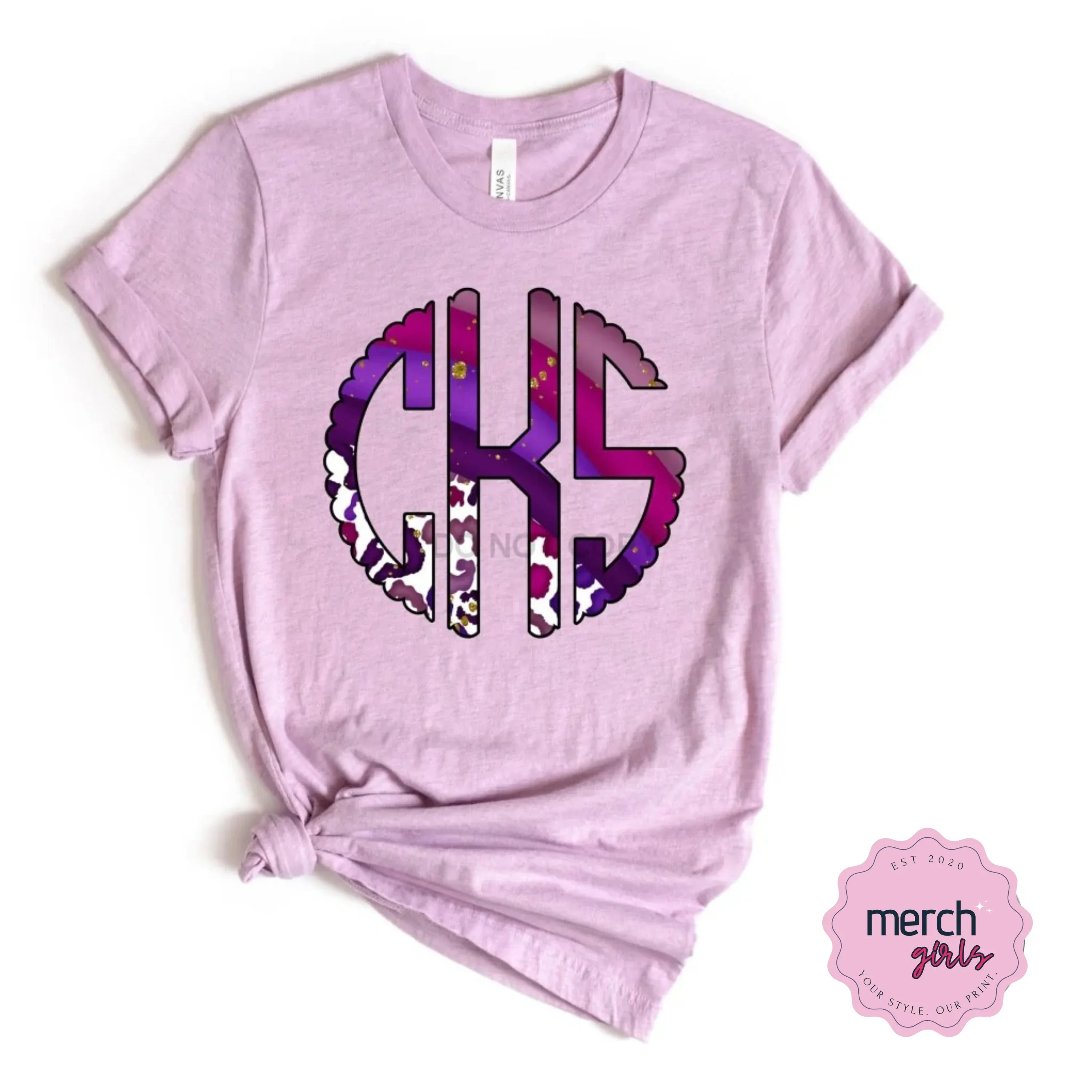 Purple Stripe Leopard Monogram Graphic Tee - Merch Girls