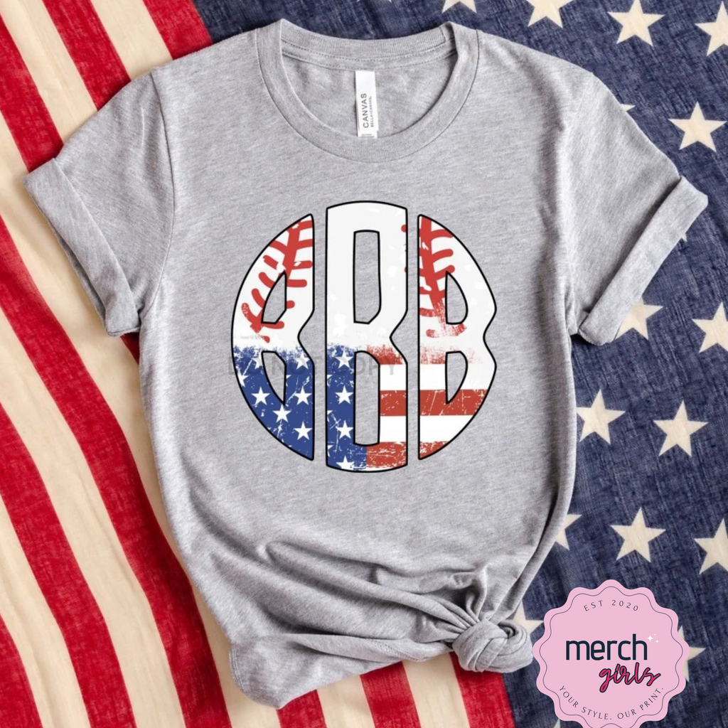 Baseball American Flag Monogram Graphic Tee