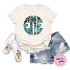 Turquoise Leopard Monogram Graphic Tee- Natural Shirt - Merch Girls