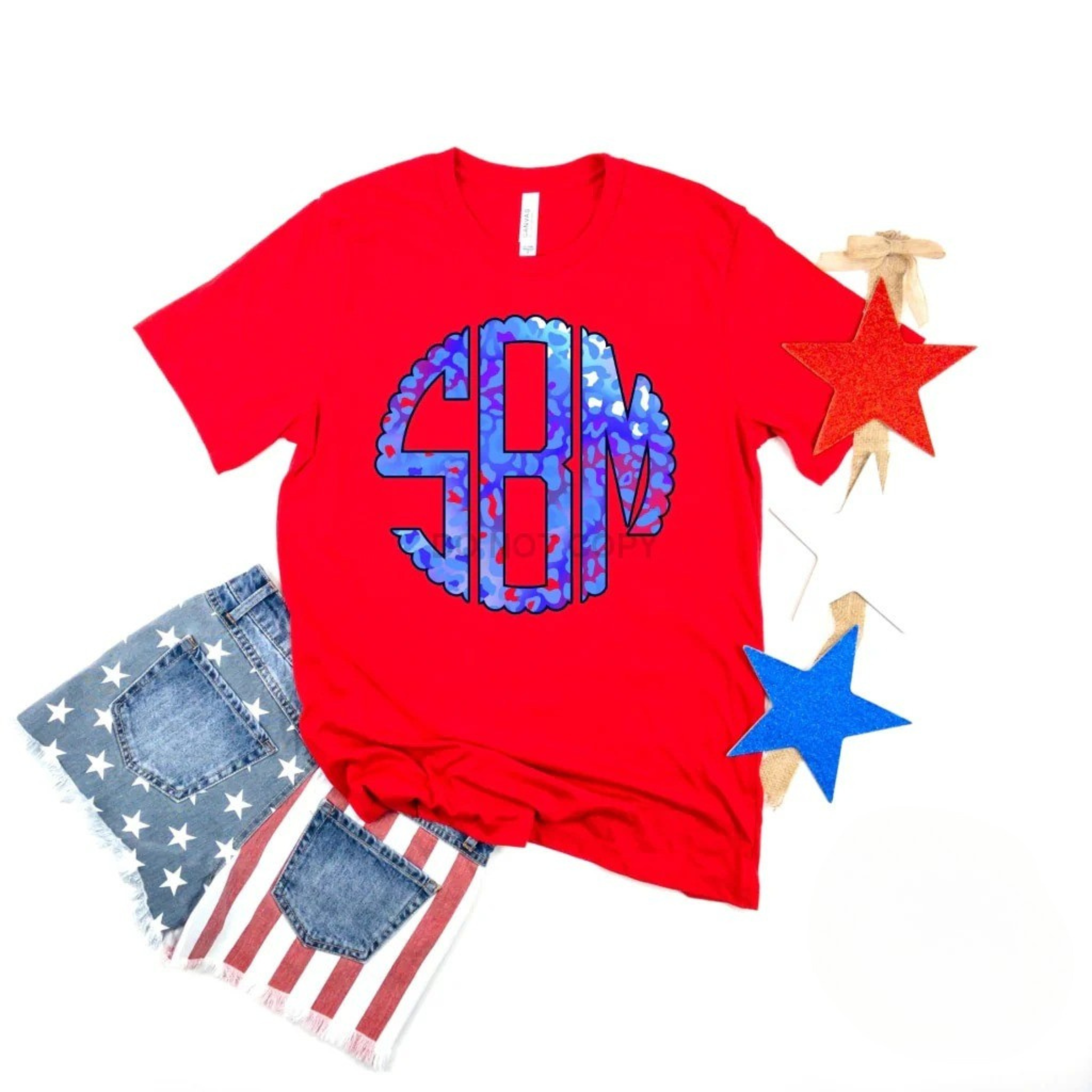 Patriotic Leopard Monogram Graphic Tee