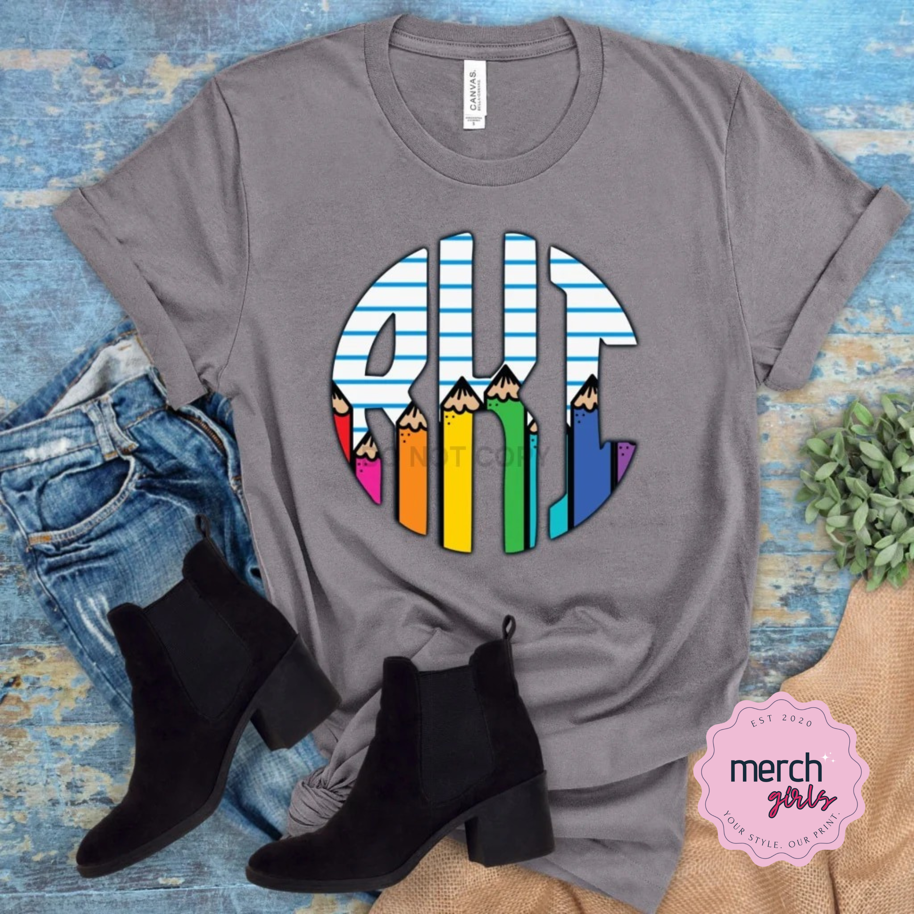 Colorful Pencil Monogram Graphic Tee