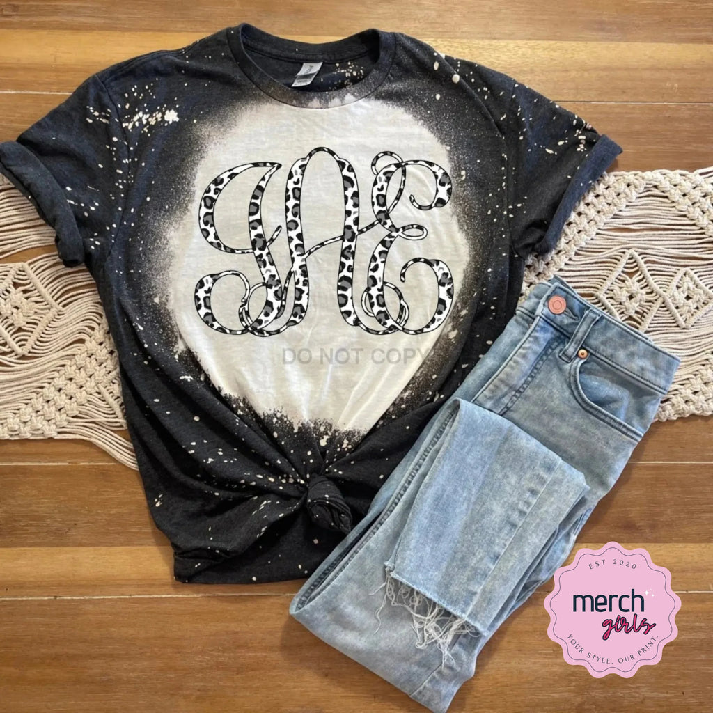 White Leopard Bleach Monogram Graphic Tee - Merch Girls