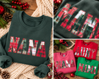 Nana Embroidered Christmas Plaid Personalized Sweatshirt | Custom Diamond Edge Name Appliqué