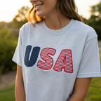 USA Stars & Stripes Bubble Applique Embroidered Shirt | Choose Style, Color & Thread