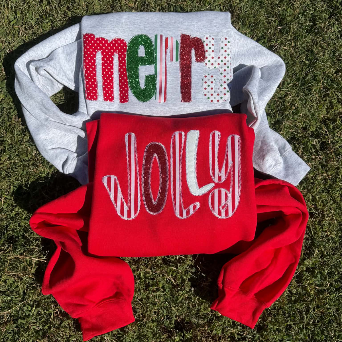 Peppermint Patchwork | Merry or Jolly Appliqué Embroidered Christmas Sweatshirt