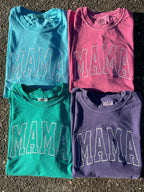 Mama Varsity Style Embroidered Comfort Color T-Shirt | QUICK SHIP - Merch Girls