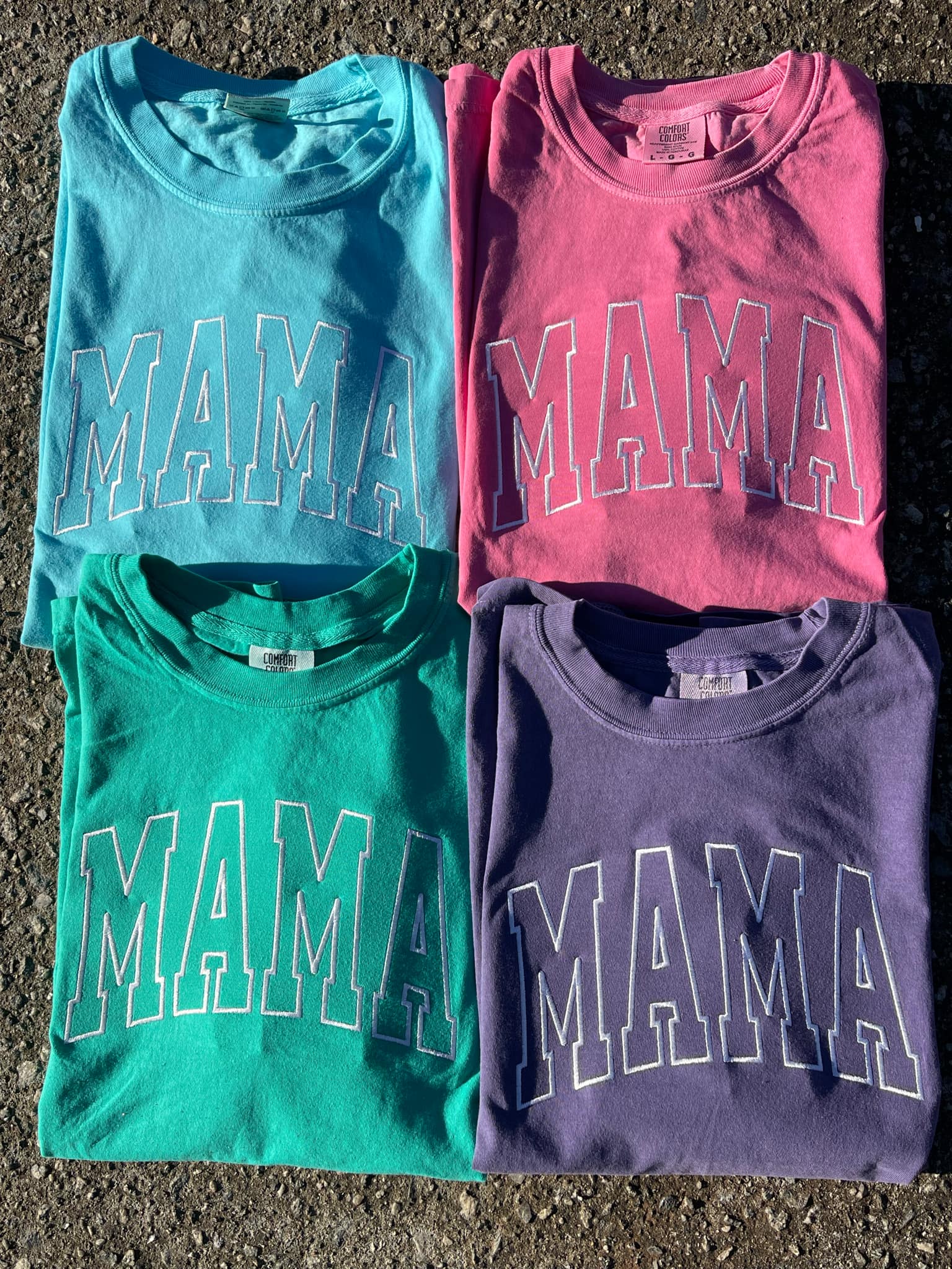 Mama Varsity Style Embroidered Comfort Color T-Shirt | QUICK SHIP