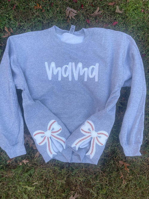 Baseball Side Bow Glitter Applique Embroidered Sweatshirt with Optional Front - Merch Girls