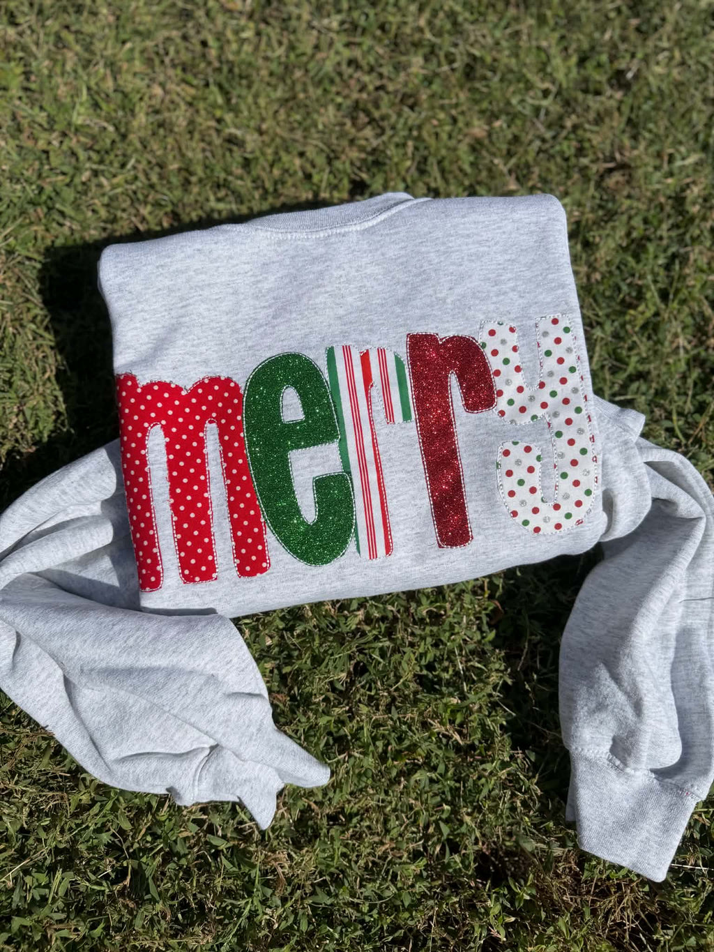 Peppermint Patchwork | Merry or Jolly Appliqué Embroidered Christmas Sweatshirt