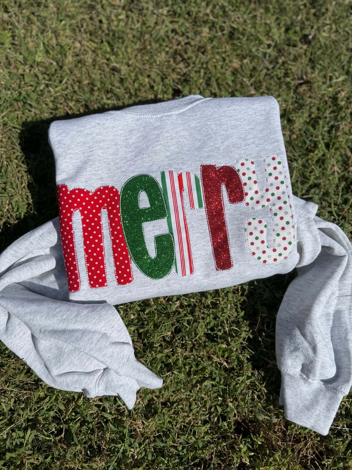 Peppermint Patchwork | Merry or Jolly Appliqué Embroidered Christmas Sweatshirt