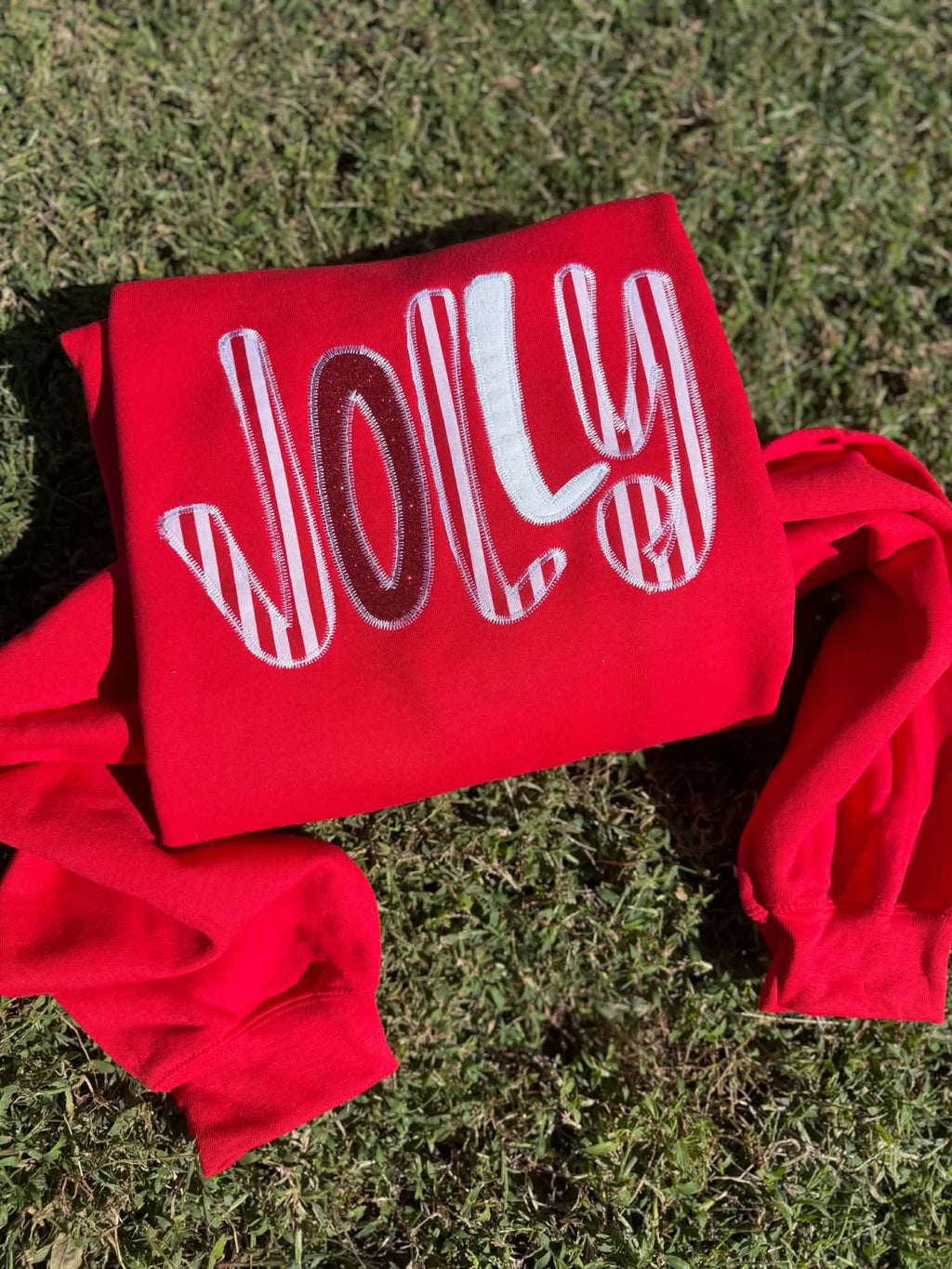 Peppermint Patchwork | Merry or Jolly Appliqué Embroidered Christmas Sweatshirt