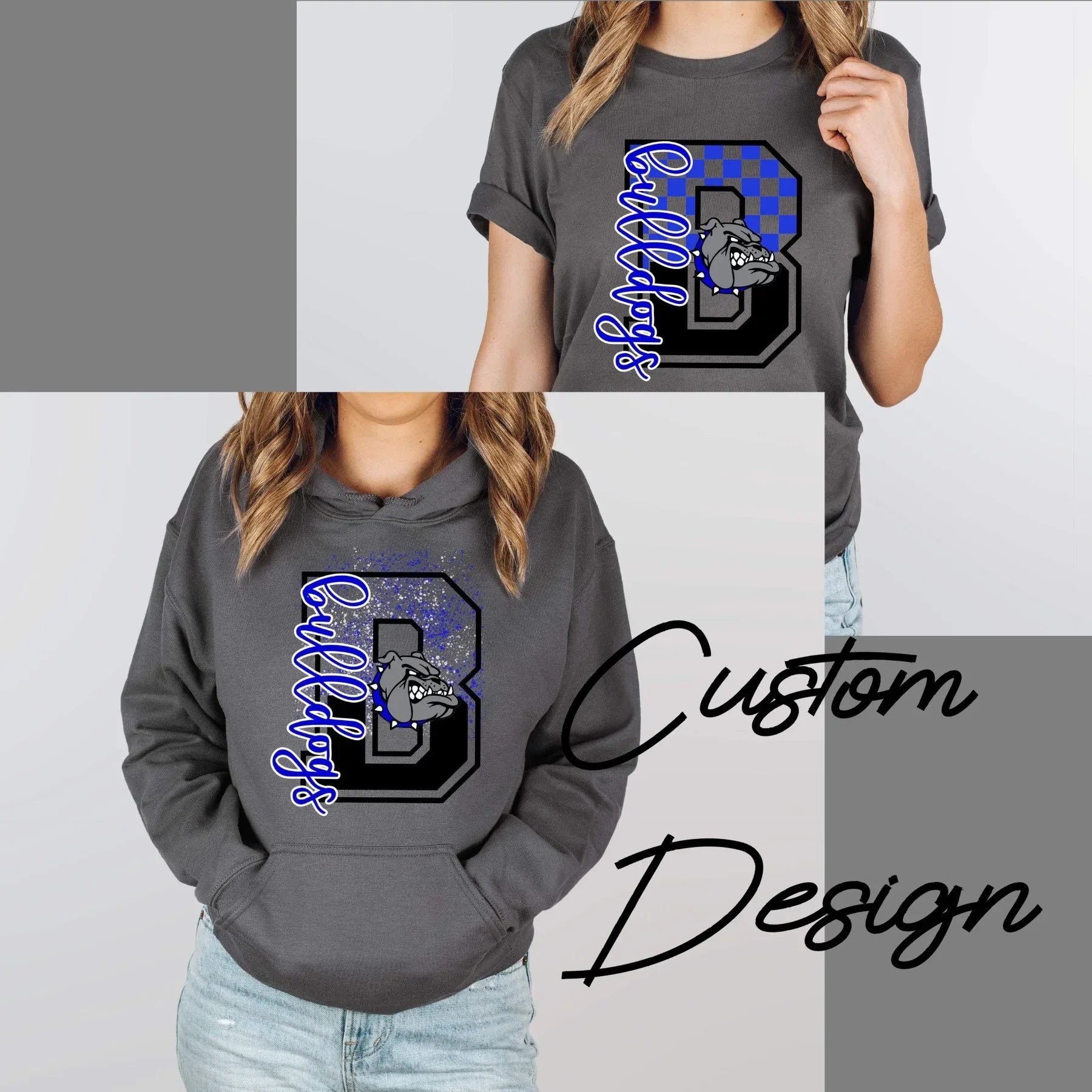 Custom Checkered/Splatter Varsity Mascot Design Mockup- No Physical Item! - Merch Girls