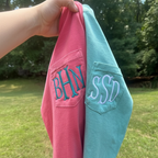 Merch Girls Personalized Embroidered Monogram Pocket Long Sleeve Tee | Comfort Colors