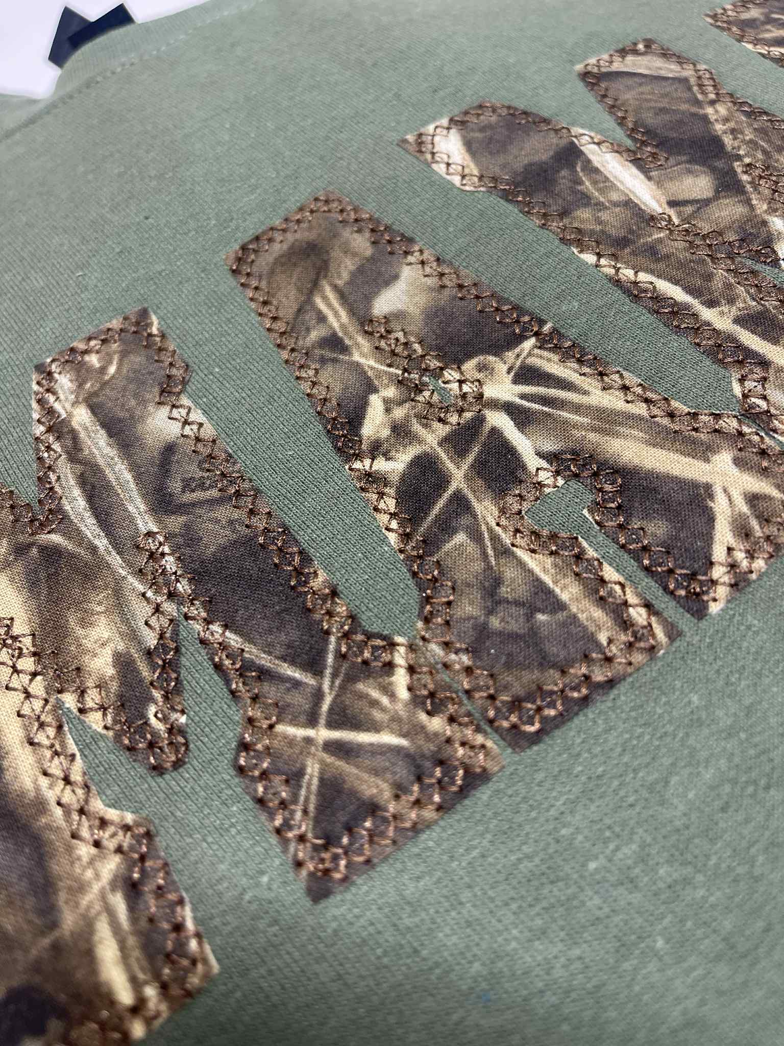 Custom Camo Diamond Edge Applique with optional 3D Embroidered Text Shirt