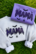 Embroidered Mama Halloween Sweatshirt & T-Shirt | Custom Thread & Glitter Color | Spooky Mama Crewneck