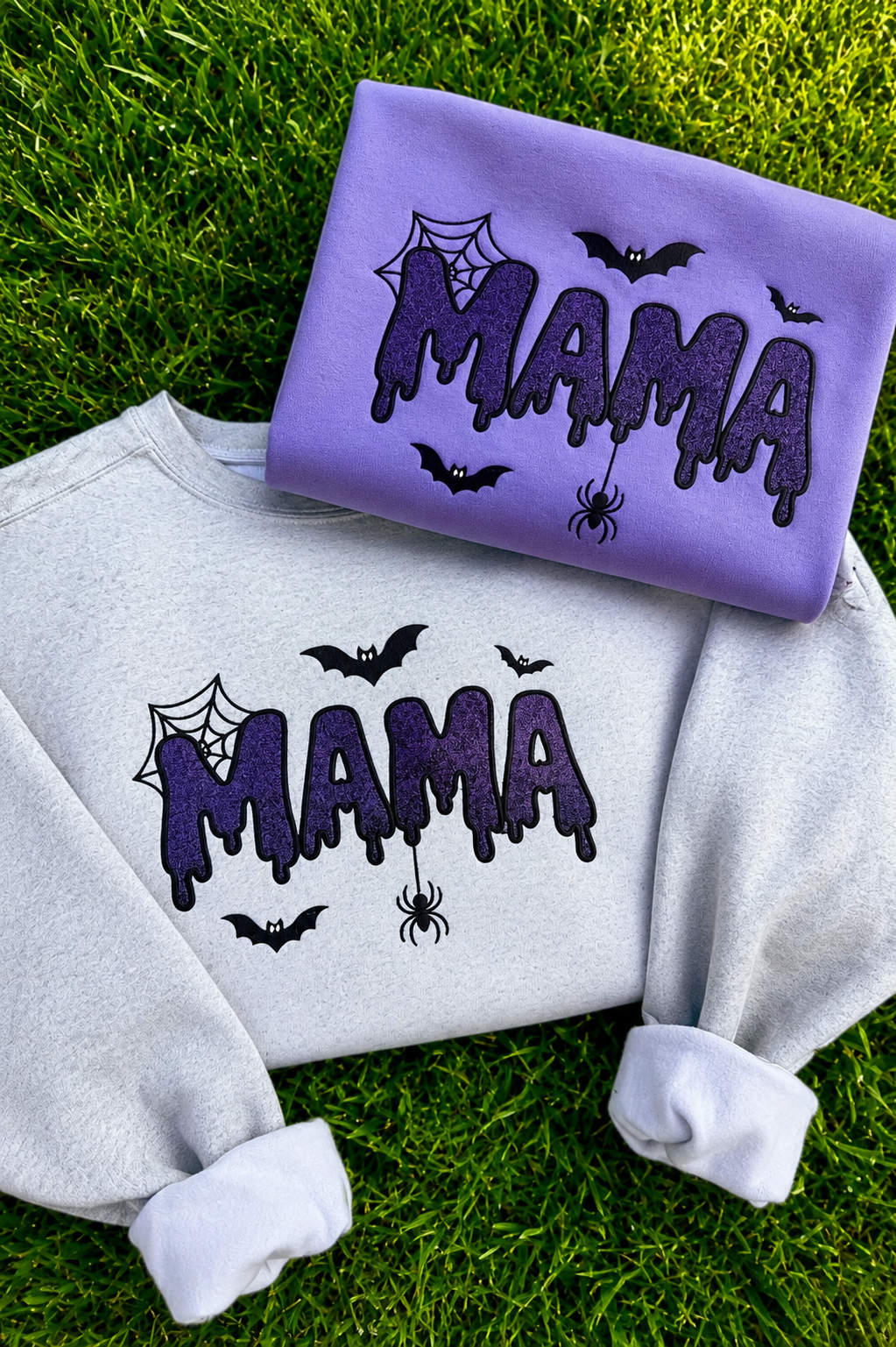 Embroidered Mama Halloween Sweatshirt & T-Shirt | Custom Thread & Glitter Color | Spooky Mama Crewneck