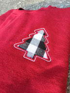 Reverse Christmas Plaid Fabric Applique Embroidered Left Chest Festive Tree Sweatshirt - Merch Girls