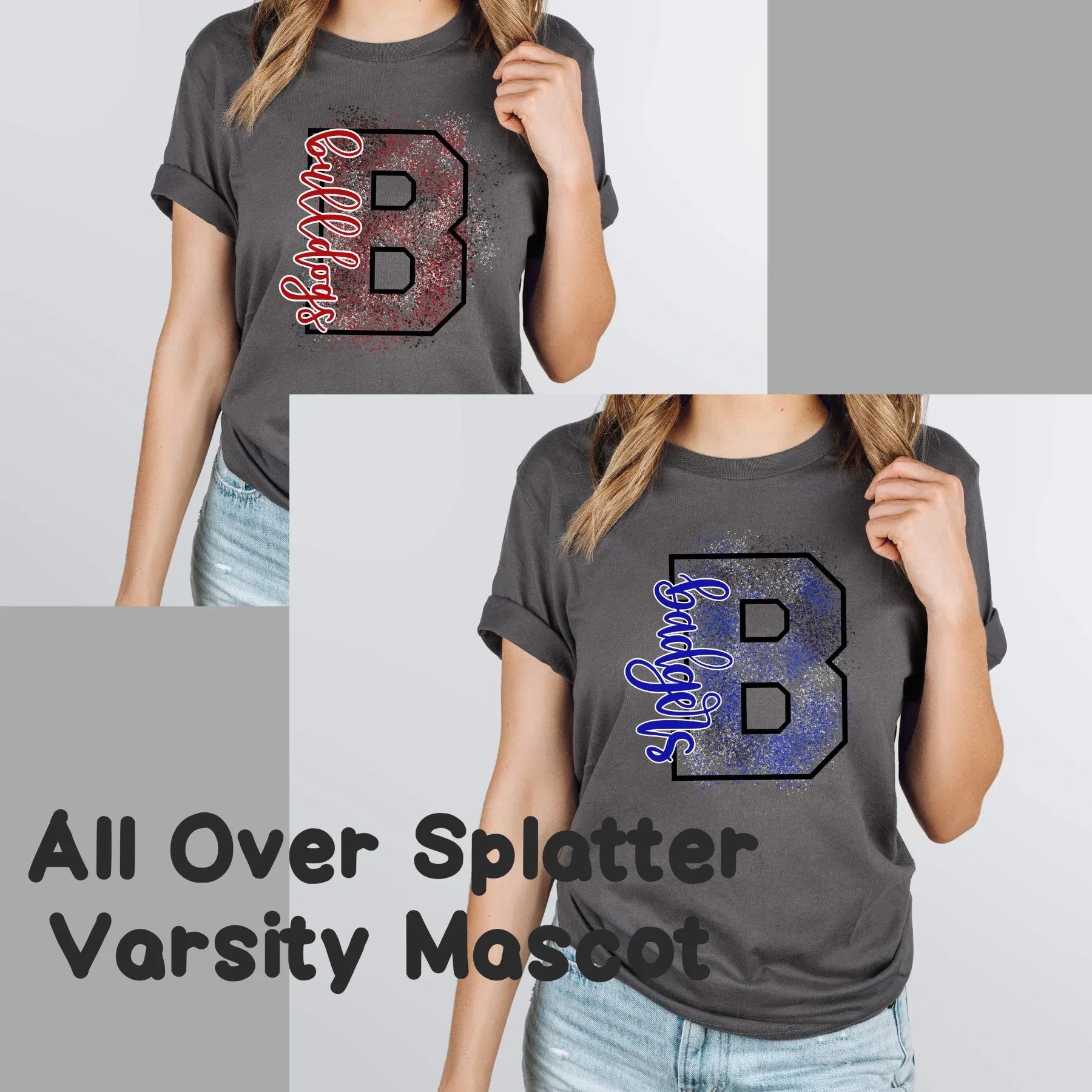 Custom All Over Splatter Varsity Mascot Design Mockup- No Physical Item! - Merch Girls
