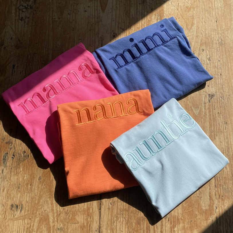 Custom Embroidered Auntie Shirt | Comfort Colors 1717 Tee | Personalized Aunt Gift | Embroidered Auntie T-Shirt