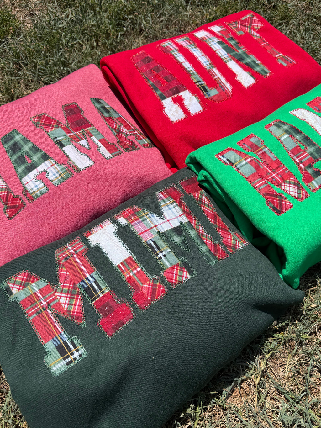 Nana Embroidered Christmas Plaid Personalized Sweatshirt | Custom Diamond Edge Name Appliqué