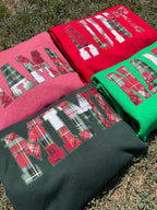 Nana Embroidered Christmas Plaid Personalized Sweatshirt | Custom Diamond Edge Name Appliqué