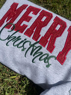 Merry Christmas Glitter Applique w/ Icon and Optional Side Bows Embroidered Sweatshirt - Merch Girls
