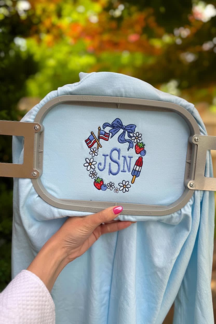 Patriotic Monogram Frame Embroidered Shirt | 4th of July