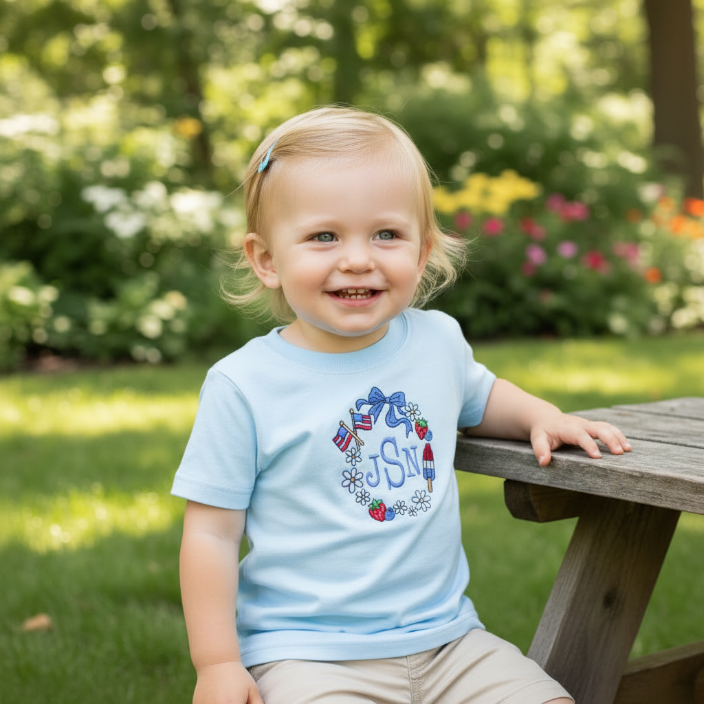 Patriotic Land of Liberty Monogram Frame Embroidered Toddler T-Shirt | 4th of July