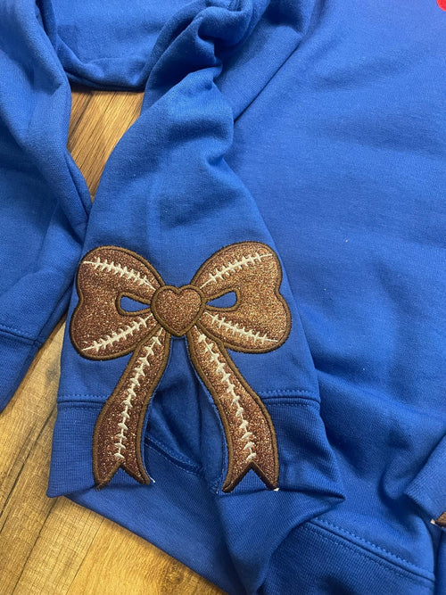 Football Side Bow Glitter Applique Embroidered Sweatshirt with Optional Front Embroidery - Merch Girls