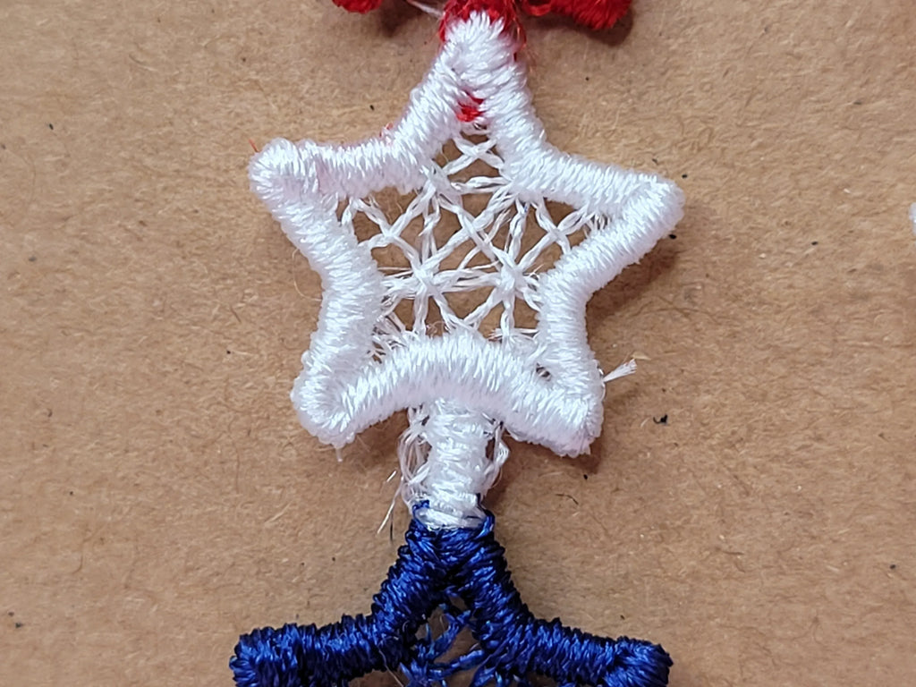 Embroidered Lace Red White and Blue Triple Stars Dangle Earrings - Merch Girls