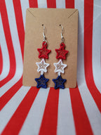 Embroidered Lace Red White and Blue Triple Stars Dangle Earrings - Merch Girls