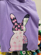 Bunny Rabbit Faux Patchwork Fabric Applique Embroidered Shirt - Merch Girls