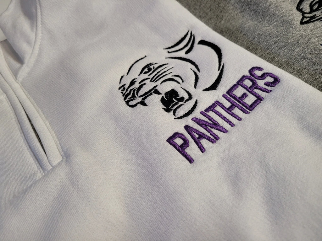 Panthers Purple Embroidered Quarter Zip Fleece Sweatshirt - Merch Girls