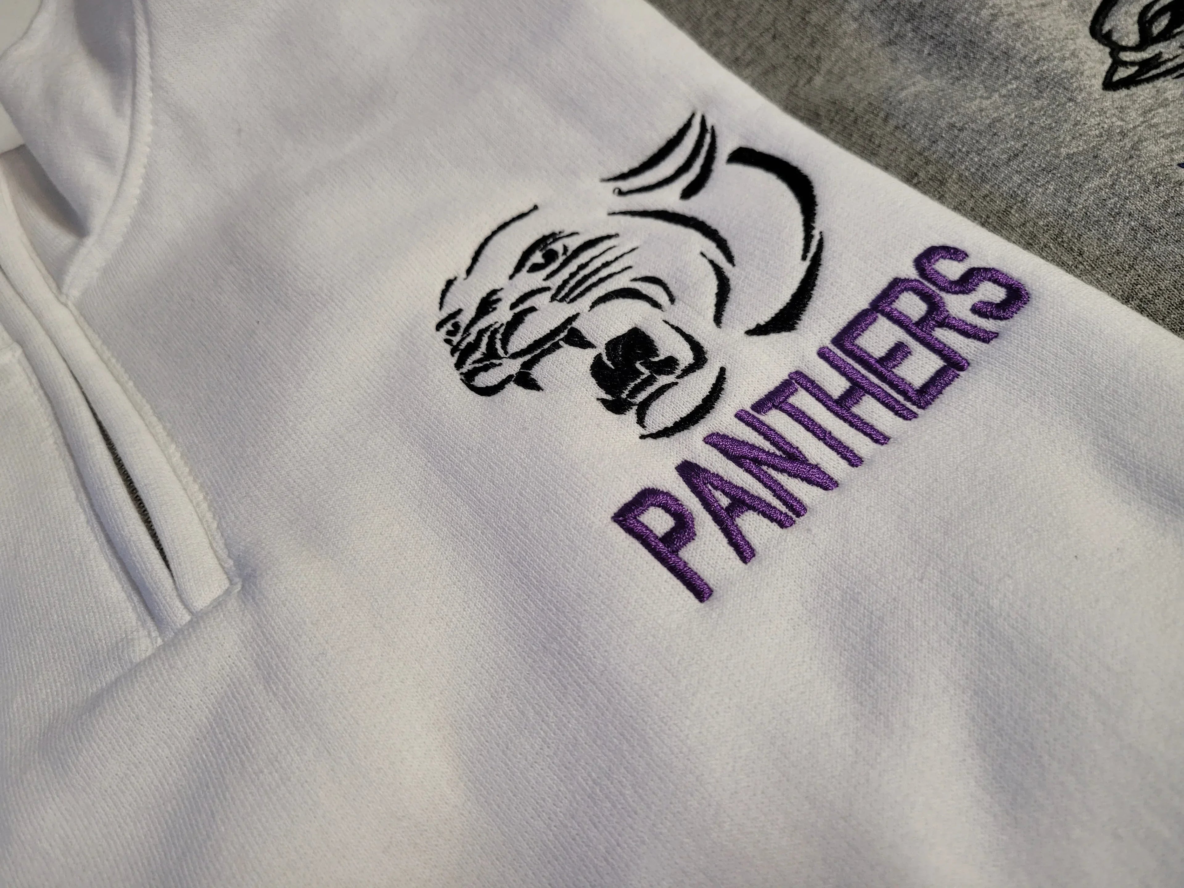 Panthers Purple Embroidered Quarter Zip Fleece Sweatshirt - Merch Girls