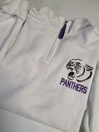 Panthers Purple Embroidered Quarter Zip Fleece Sweatshirt - Merch Girls
