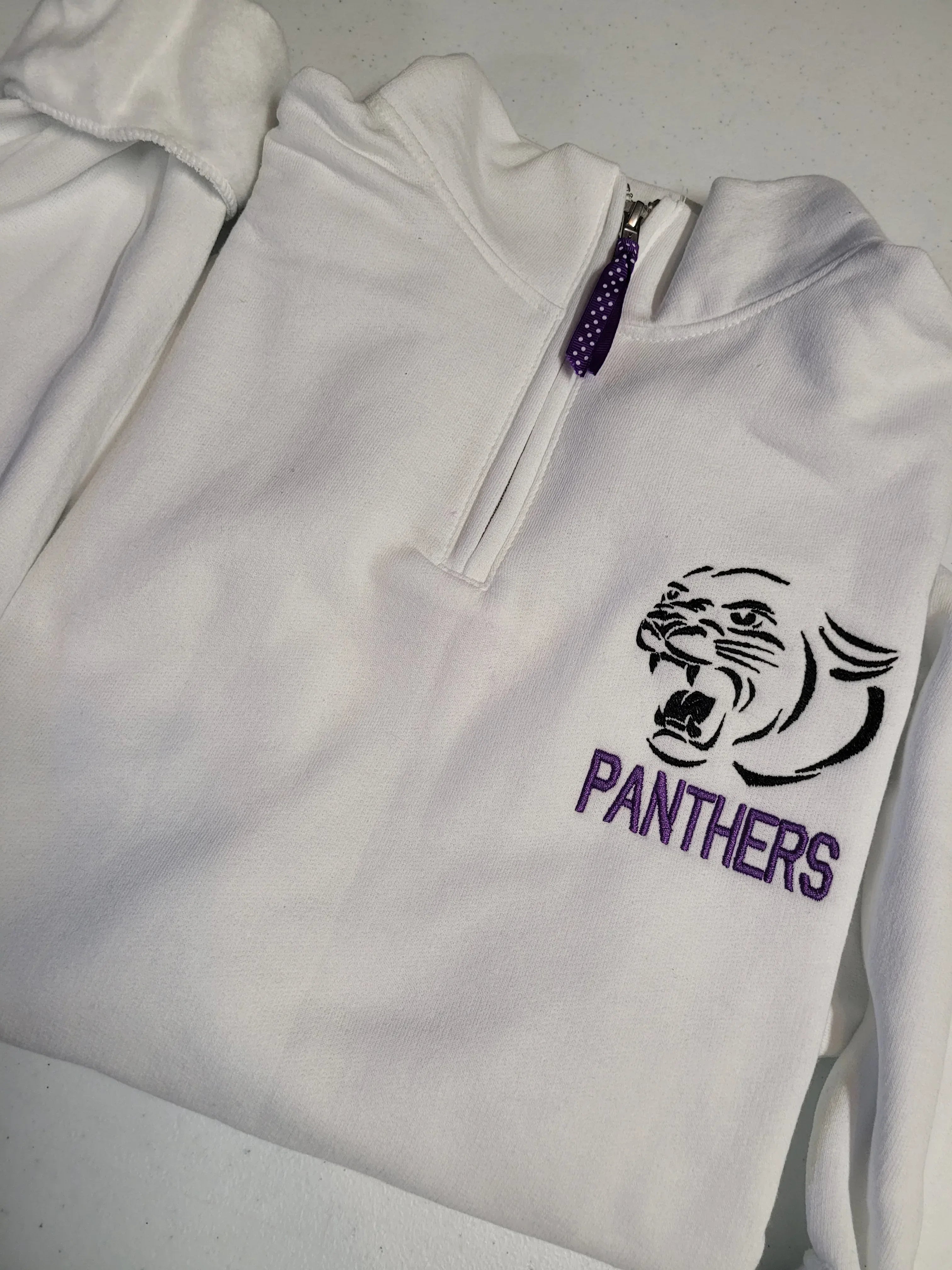 Panthers Purple Embroidered Quarter Zip Fleece Sweatshirt - Merch Girls