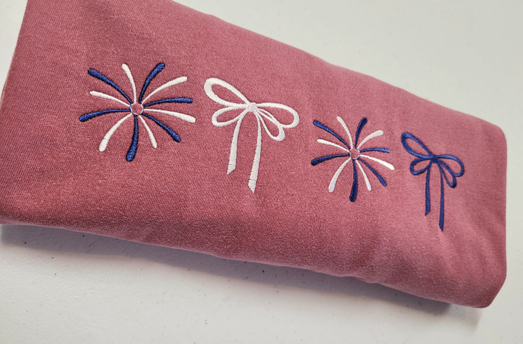 Coquette Bows and Fireworks Embroidered Shirt | QUICK SHIP