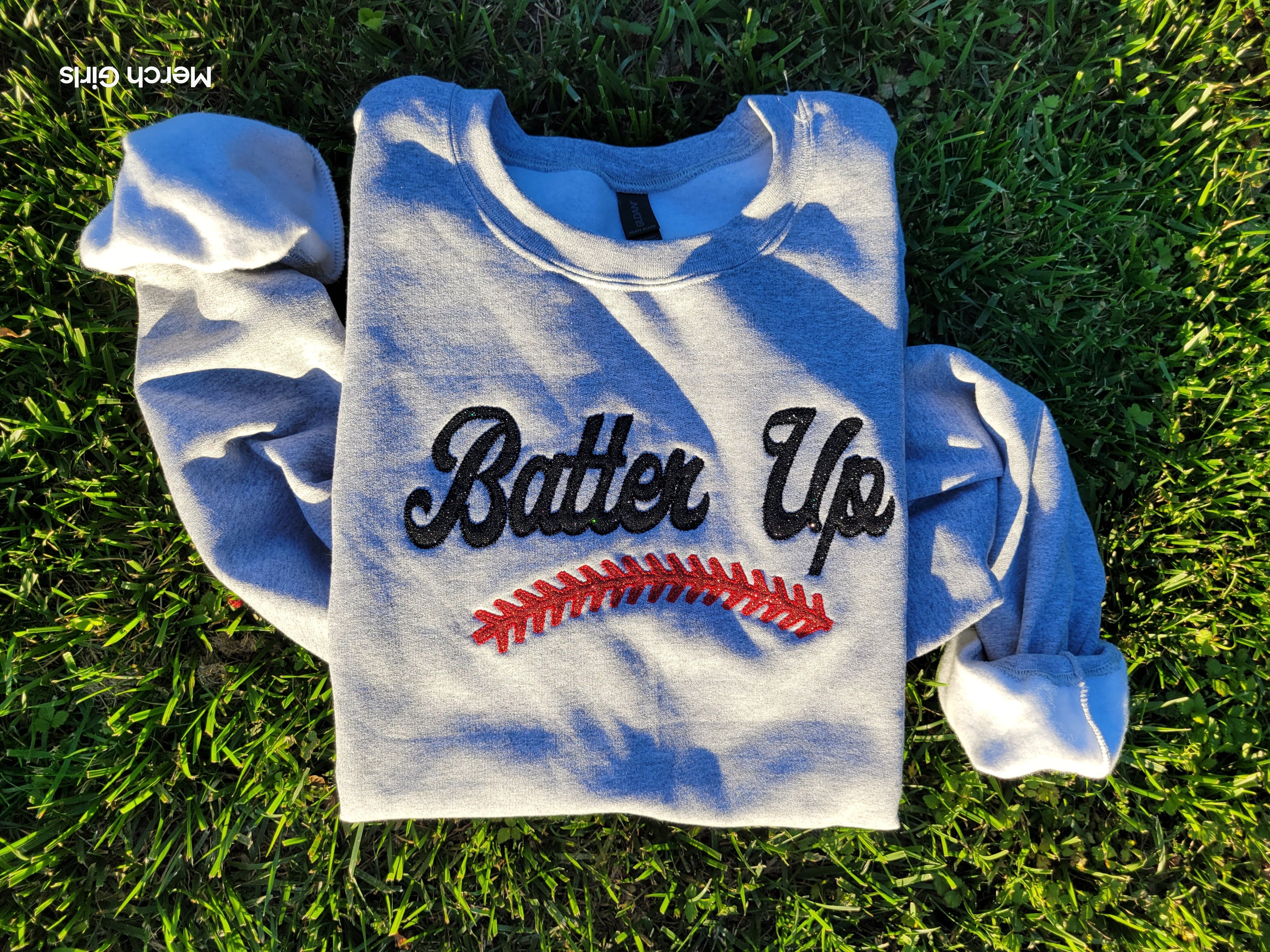 Batter Up Baseball Sequin or Glitter Applique Embroidered Shirt