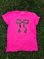 Realtree Edge Camouflage Applique Bow Preppy Embroidered Neon Comfort Color Short Sleeve Shirt - Merch Girls