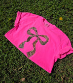 Realtree Edge Camouflage Applique Bow Preppy Embroidered Neon Comfort Color Short Sleeve Shirt - Merch Girls