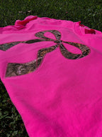 Realtree Edge Camouflage Applique Bow Preppy Embroidered Neon Comfort Color Short Sleeve Shirt - Merch Girls