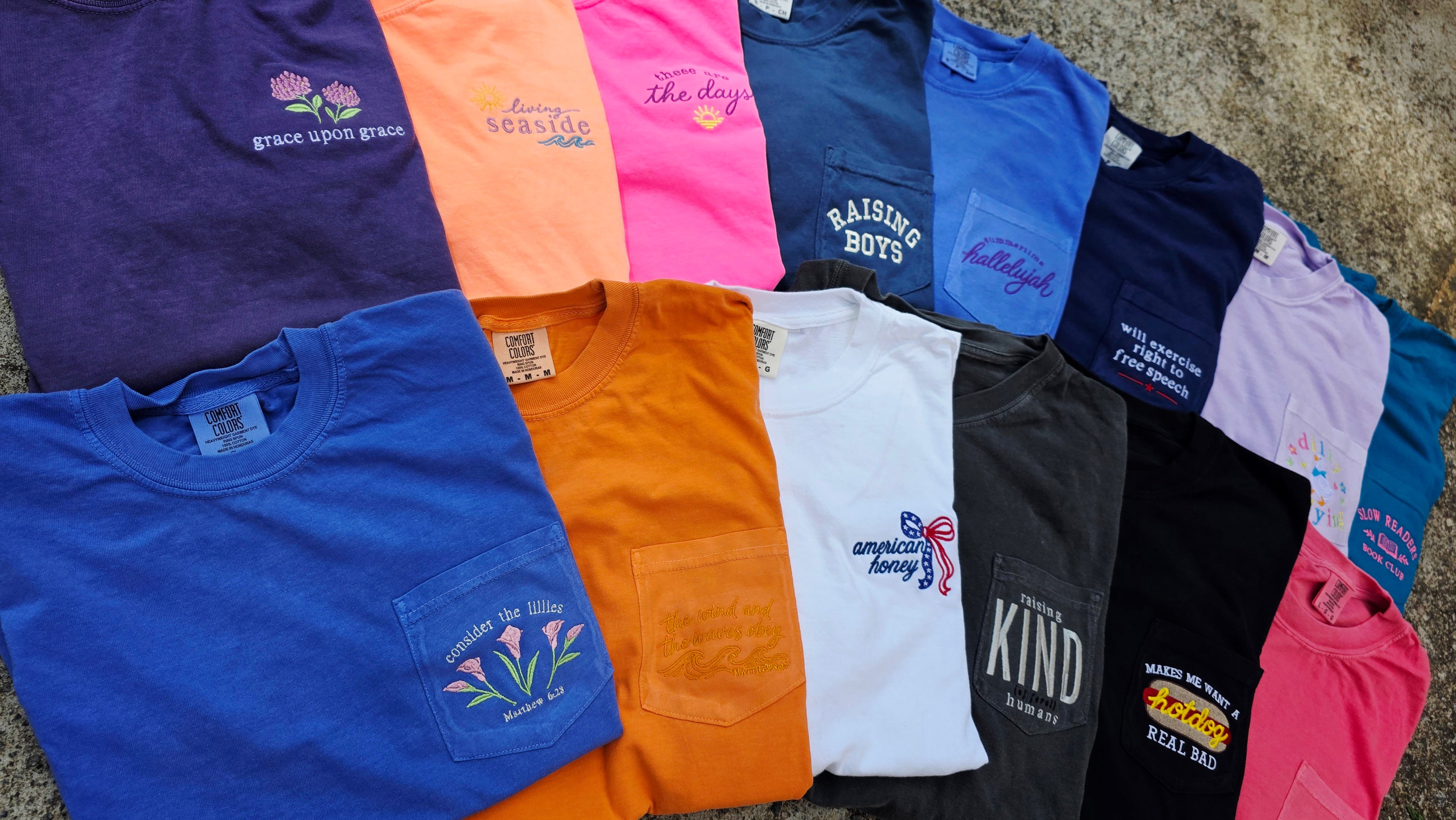 Raising Boys Pocket Tee | Embroidered Boy Mom Shirt | Comfort Colors 6030