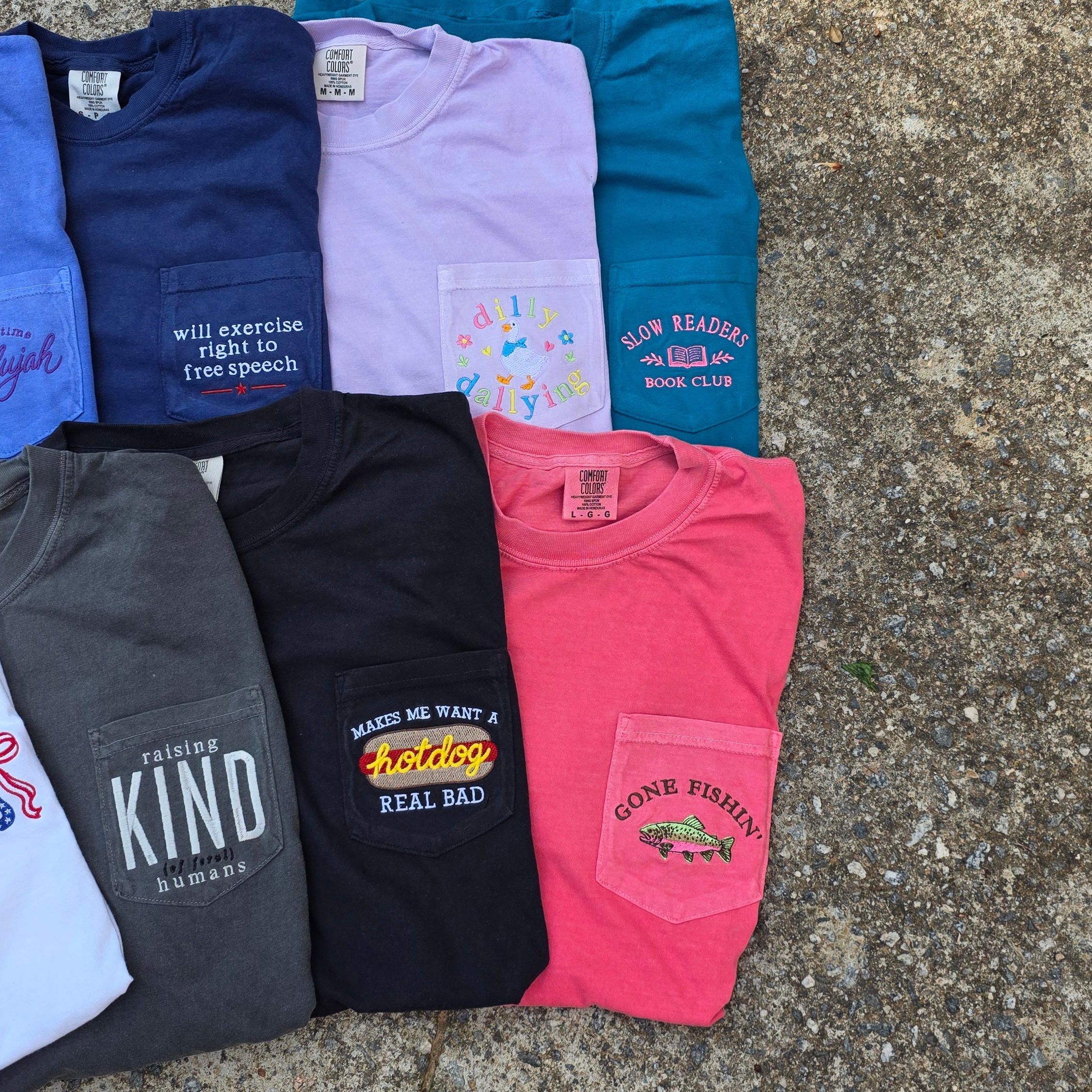 Gone Fishin' Embroidered Pocket Tee | Comfort Colors | Rainbow Trout | Gifts for Dad