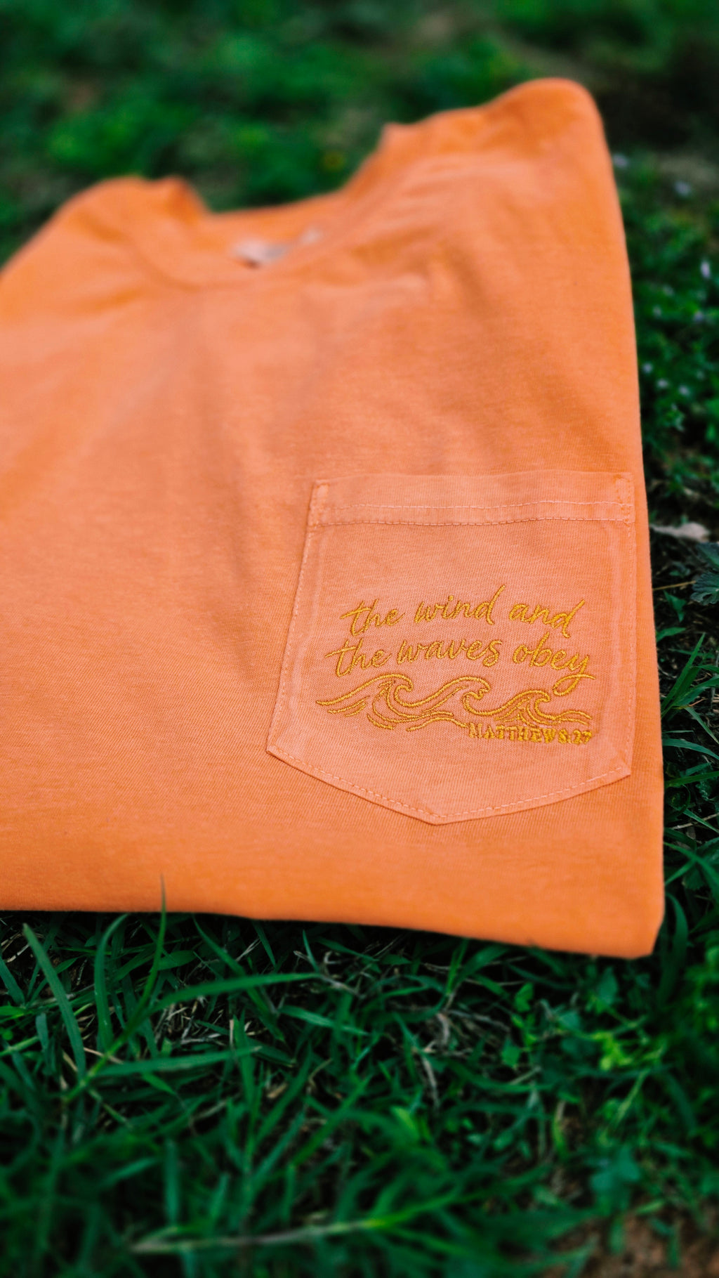 The Wind And The Waves Obey Embroidered Pocket Tee | Matthew 8:27