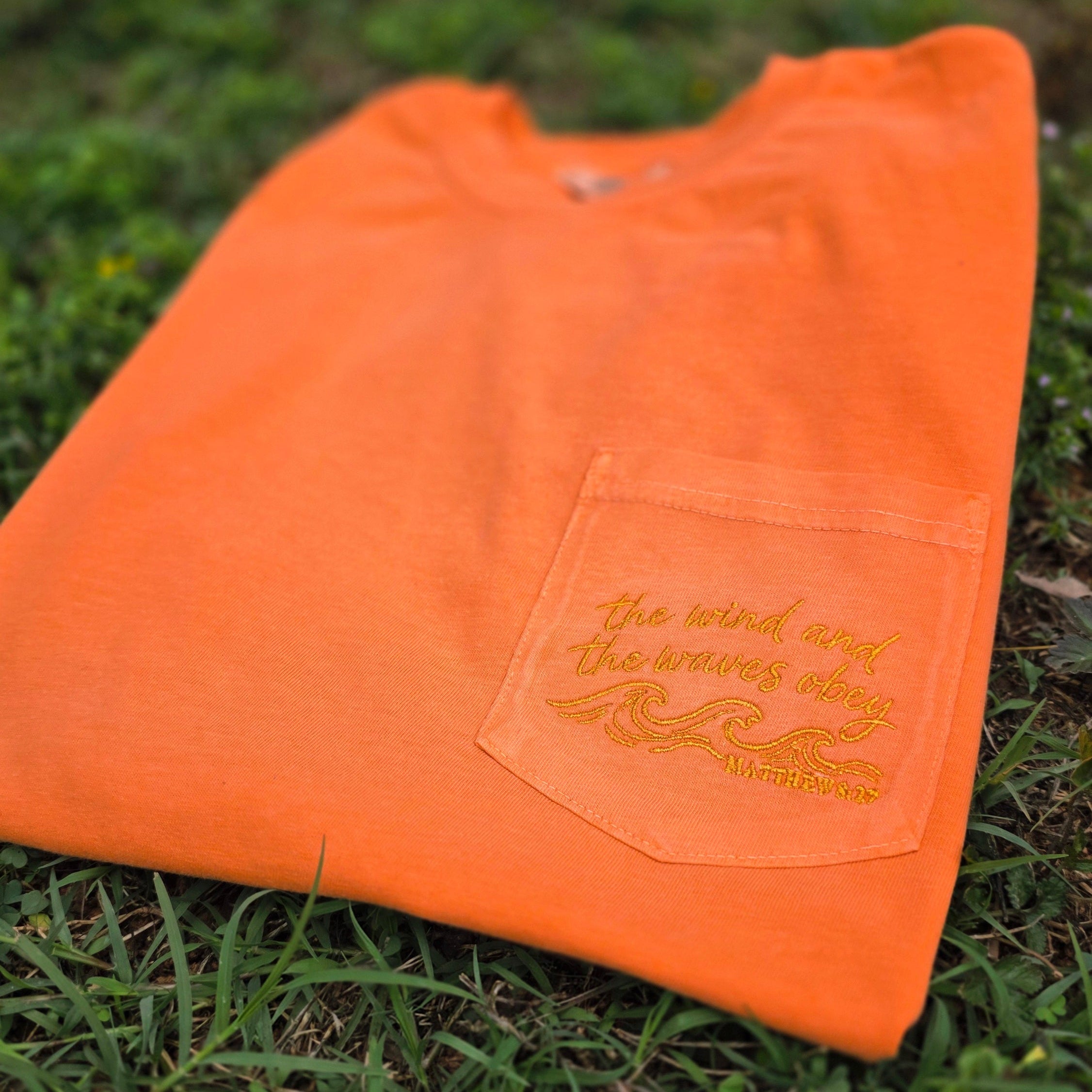 The Wind And The Waves Obey Embroidered Pocket Tee | Matthew 8:27