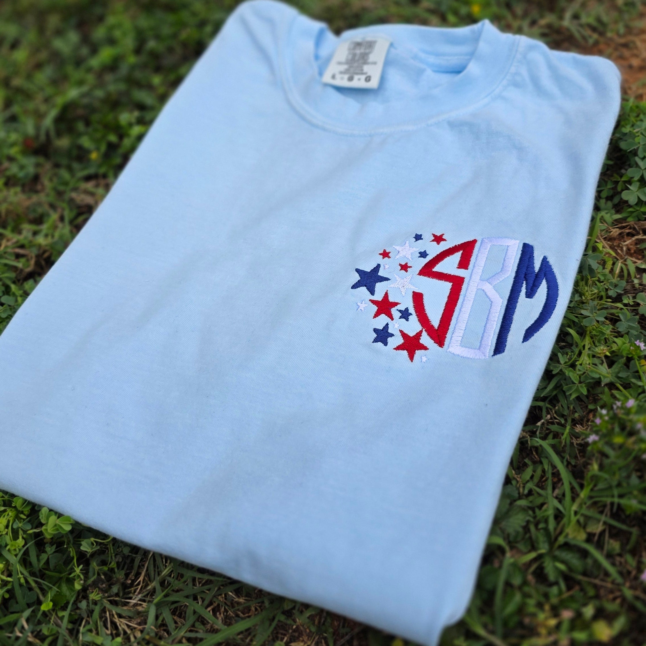 Star Spangled Monogram Embroidered Shirt | 4th of July | Red, White & Blue