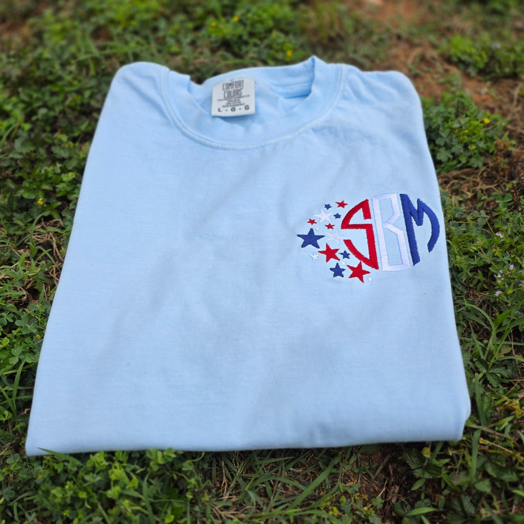 Star Spangled Monogram Embroidered Shirt | 4th of July | Red, White & Blue