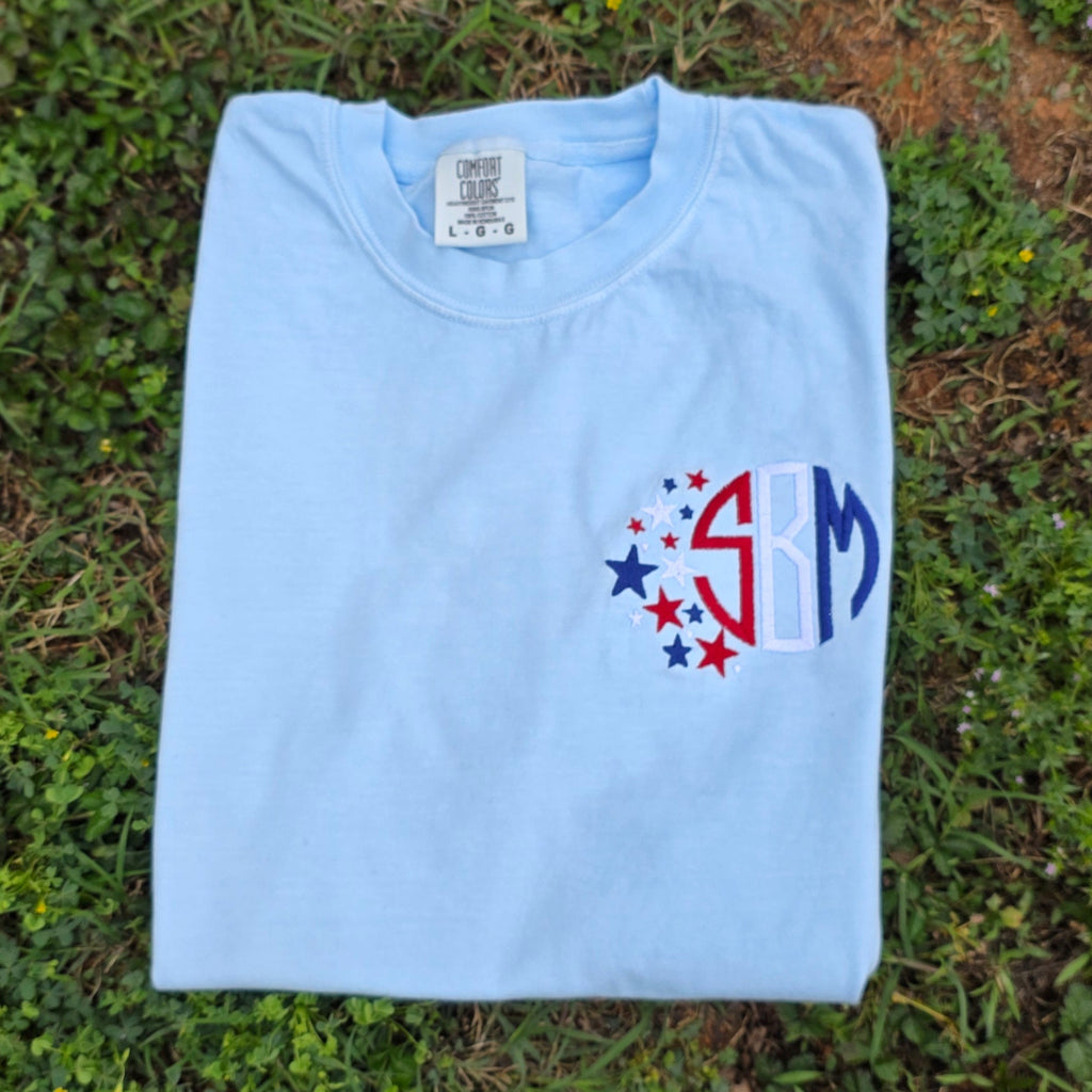 Star Spangled Monogram Embroidered Shirt | 4th of July | Red, White & Blue